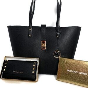 Michael Kors Black Leather Bag & Wallet Set Karson
